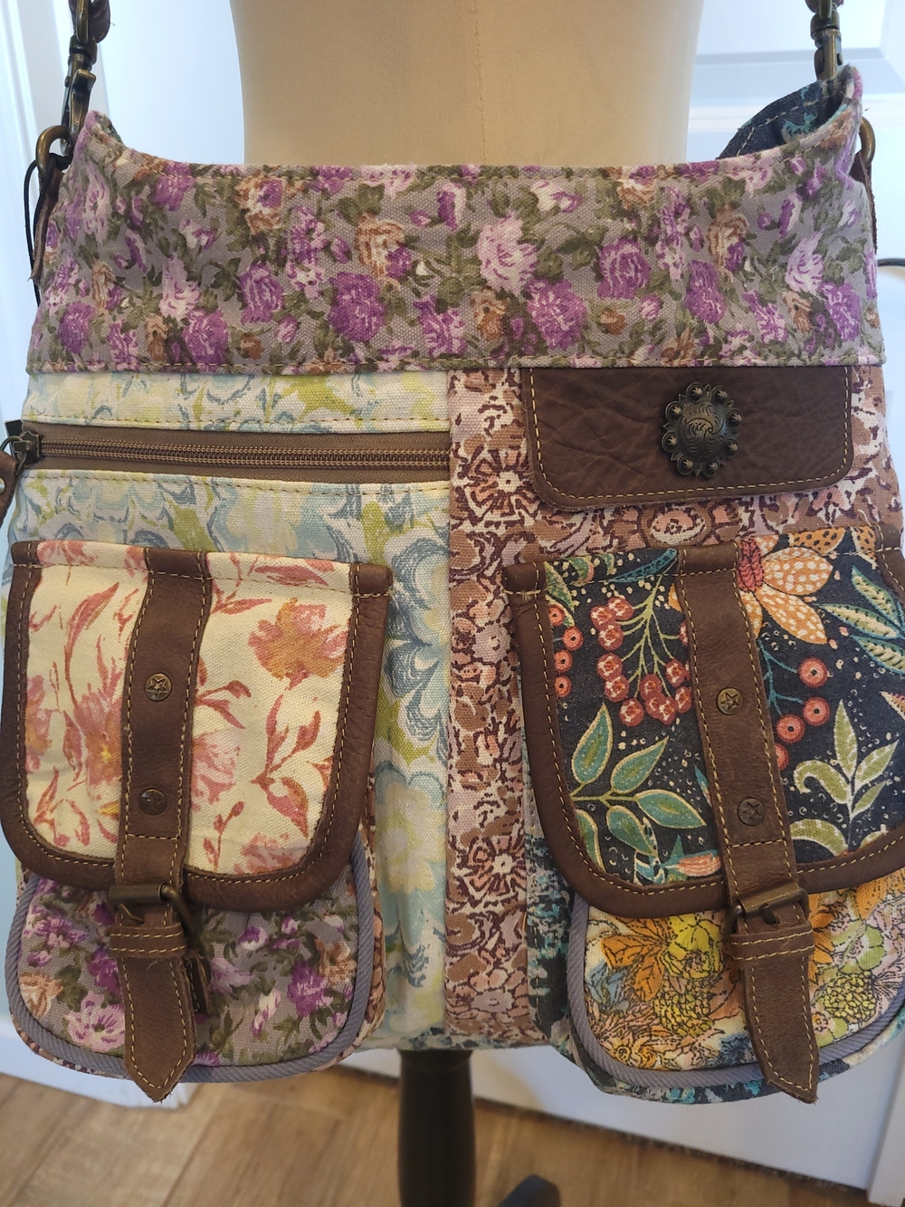 NWT Myra Bag Floral Patchwork Saddle Bag in Purple, Brown, Cream - Picture 2 of 13